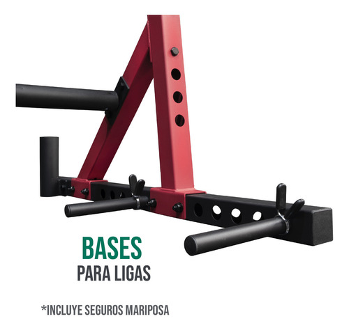 Power Rack Poder Sentadillas Dominadas Pull Ups Tayga Estructura Rojo Tapizado Negro