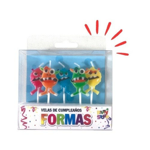 Party Store Velas Formas Set Monster X5 Piezas Cumpleaños  