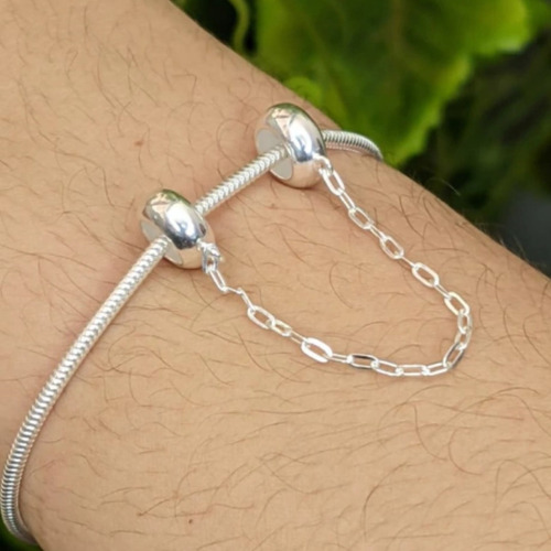 Trava Corrente Segurança Pulseira Berloque Prata 925 T