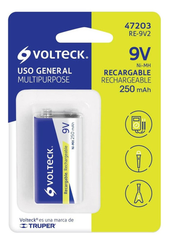 Bateria Pila Recargable 9v Volteck 250mah - 1000 Ciclos