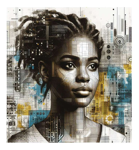 Vinilo 100x100cm Mujer Africana Digital Programacion M4