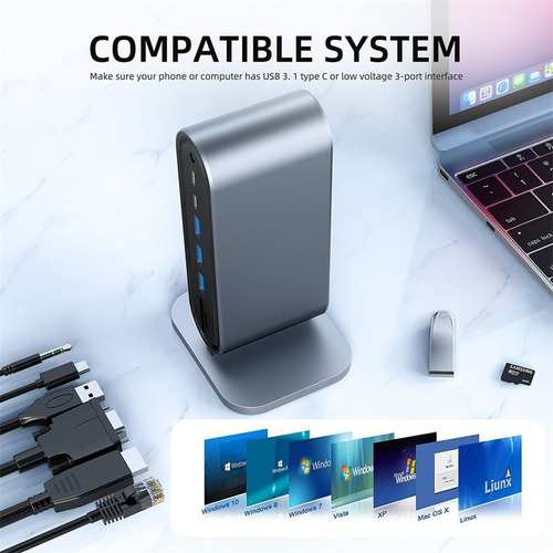 Imagen 6 de 10 de 12 En 1 Hub Usb C Hdmi 4k Vga Sd Rj45 Jack 3.5 Para Mac iPad