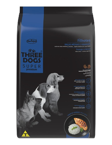 Threedogs Super Premium Filhotes Med/gdes 15+2kg Con Regalo