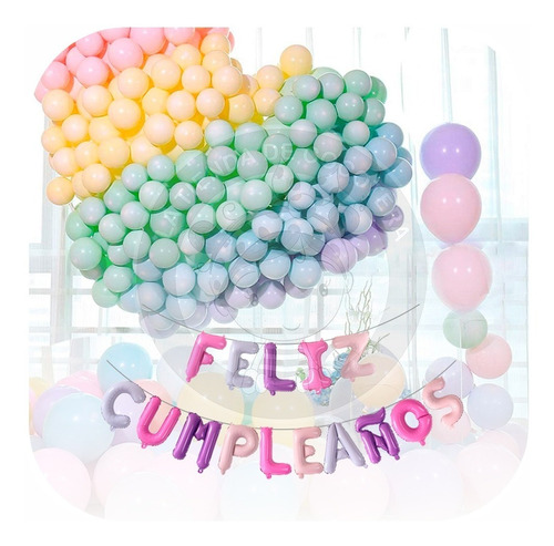50 Globo Latex Colores Pasteles + Letras Feliz Cumpleaños 