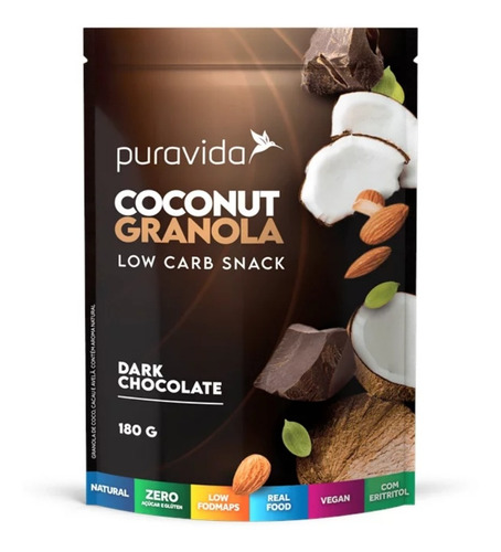 Coconut Granola Dark Chocolate 180g Low Carb Snack Pura Vida