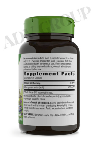 Vitex 400mg 100cápsulas (soporte Hormonal, Sop, Menopausia)