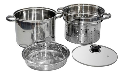 Olla Pastera 8 Lts 4 Piezas Acero Inoxidable Cuori Vaporetto