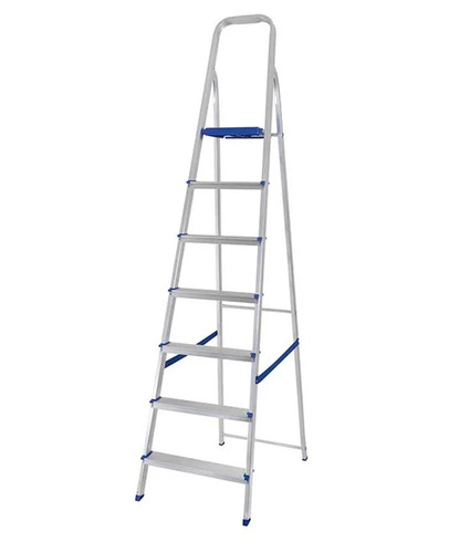 Escalera De Aluminio Tijera 6 Escalones Mor Plegable 5104 Base Antideslizante, Traba De Seguridad. Ultimo Escalon Como Plataforma Y Soporte De Aluminio Para Sujetarse