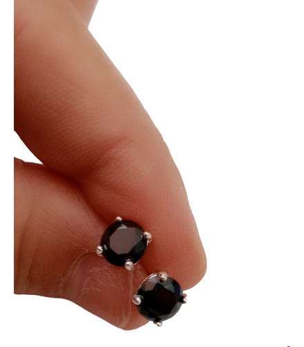 Aros Plata 925 Pasantes Con Cubic Zircón Negro, Redondos 