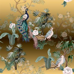 Imagem 1 de 3 de Papel De Parede Em Estilo Chinoiserie Com Cegonhas, Pássaros
