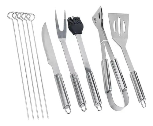 Kit Churrasco Profissional 9 Peças Em Aço Inox Com Maleta