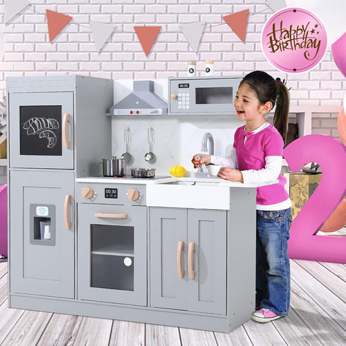 Juego De Cocina De Madera Gris, Juego De Cocina Con Accesori