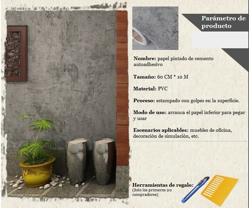 Imagen 7 de 8 de Papel Tapiz Cemento Retro Vinil Adhesivo Cocina Industrial