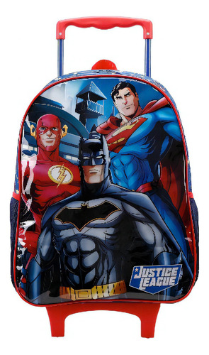 Mochila Infantil Liga Da Justiça Roda Ref: 11851 Cor Azul