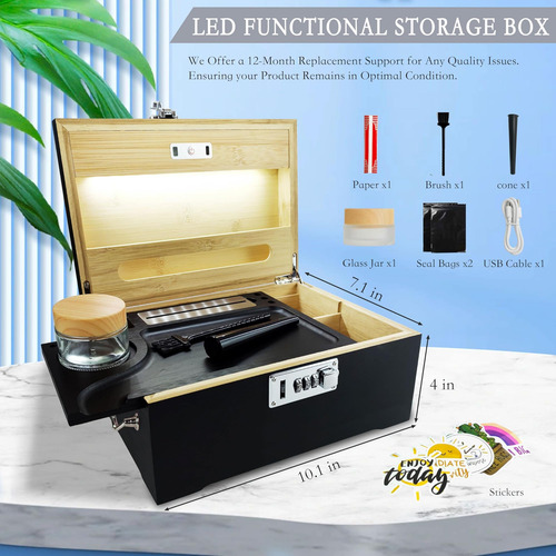 Caja De Madera De Bambú Grande De Giftidea Con Luces Led - C