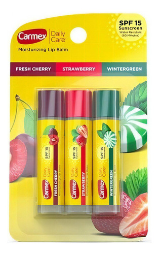 Carmex - Conjunto X 3 - Bálsamo labial em bastão - 15 sabores