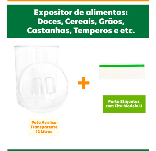 Kit 3 Potes Acrílico Redondo Com Tampa 12lts + Conchas 600ml