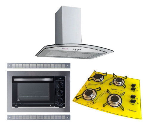 Kit Forno Elétrico + Coifa Gourmet + Cooktop 4q Safanelli 127