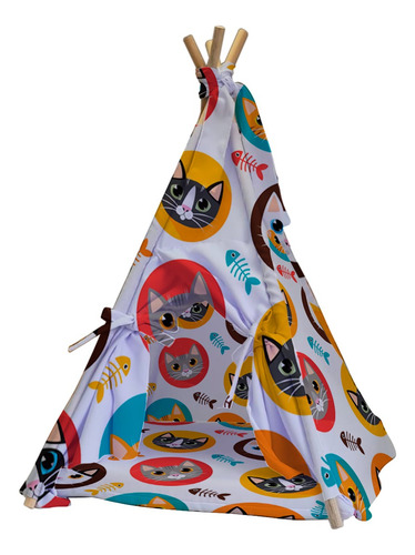 Tipi Para Perro Gato Casa Con Cama Colchoneta Mascota 80cm Color Gatos