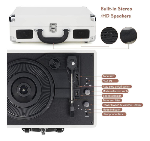 Player De Disco De Vinilo Tirnable Inalámbrico Bluetooth De