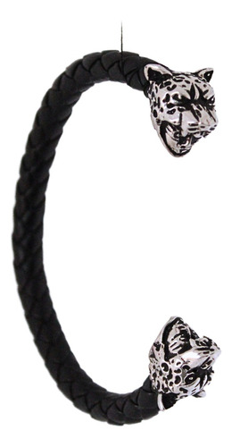 Pulsera Ajustable Hombre Guerrero Jaguar Plata Ley 925 Piel 