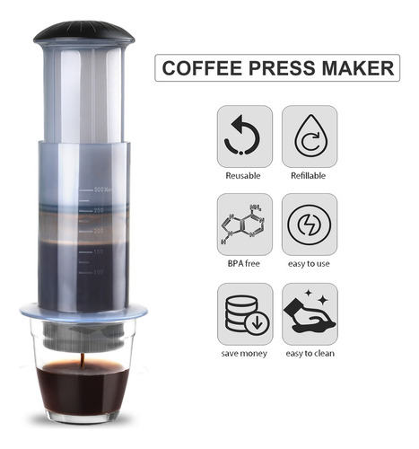 Cafetera Portátil Manual Con Filtro Café Y 50pcs Papel Para
