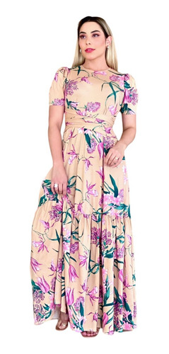 Imagem 2 de 5 de Vestido Longo Multiuso Balada Verão Cinturado Estampas Linda