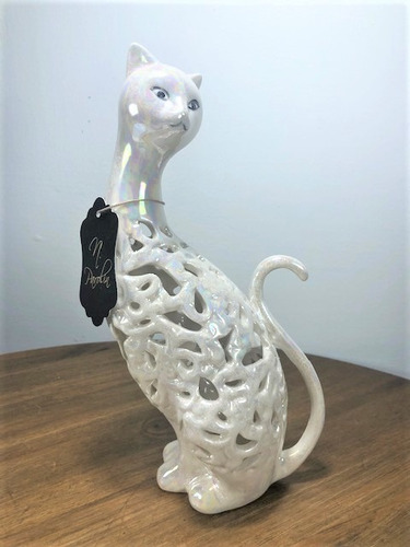 Estatueta Gato De Porcelana Vazado 25cm