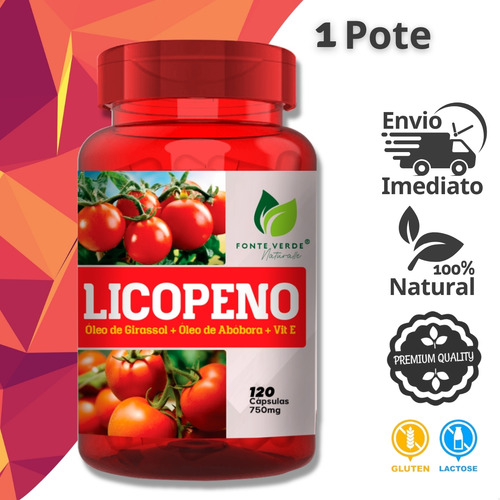 Licopeno Óleo de Girassol Semente de Abóbora 100 Natural 750mg 120 Cáps Fonte Verde Nutricional