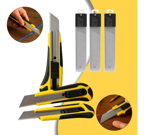 Kit 3 Estilete 18mm Largo Emborrachado Profissional Gurumania®