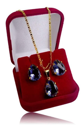 Conjunto Colar Gravatinha E Brincos Semijoia Luxo/ Garantia