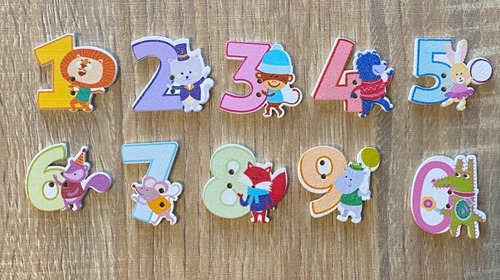 Set De Botones Madera 10 Unidades Números 0-9 Manualidades