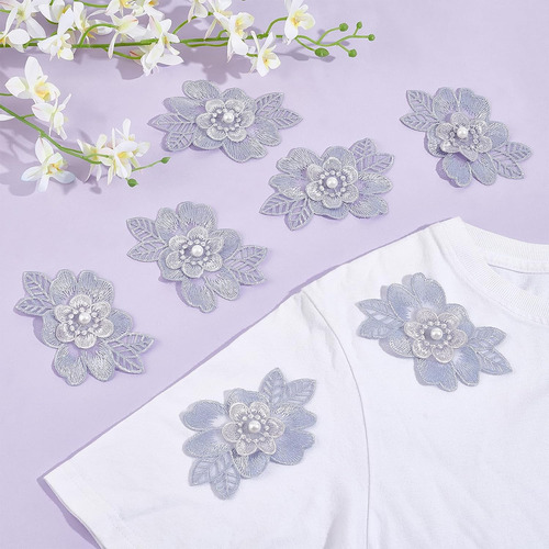 10 Piezas De Apliques Bordados De Flores De Perla, Parches D