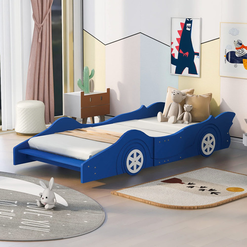 Bzpoui Twin Size Race Car-shaped Platform Bed With Wheels,w.