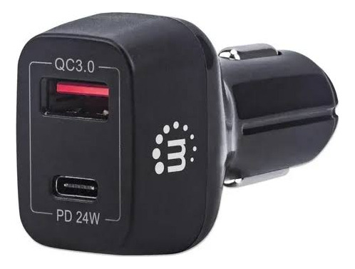 Cargador Para Auto Usb-c 24w Y Usb-a Qc 3.0 18w Manhattan