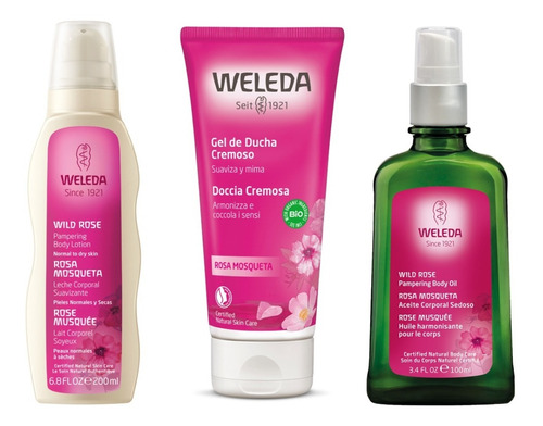 Kit Corporal Rosa Mosqueta Weleda - Aceite, Leche, Gel Ducha