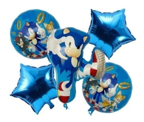 Set 5 Globos Sonic 60cm 3d+4metalizados 45cm