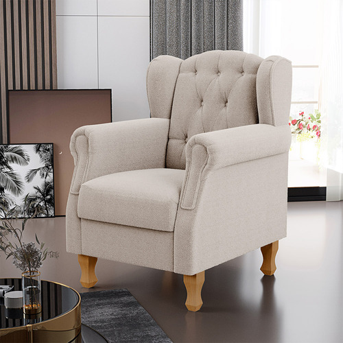 Kit 02 Poltronas Decorativa Sala Estar Yara Bouclê Creme