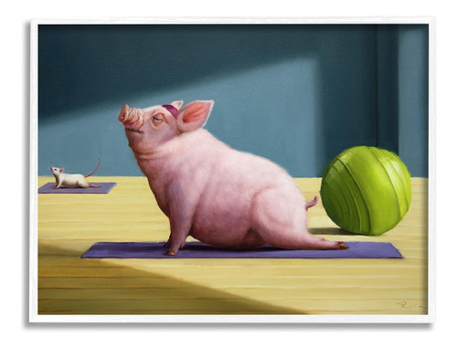 Stupell Industries Pink Pig Doing Yoga Upward Facing Hog, Di