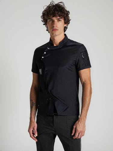 Filipina Chef Uniforme Manga Corta Impermeable ,algodón Negro L