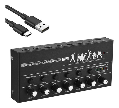 Mezclador De Audio Mixer Line Usb, Teclado Metálico De 6 Can