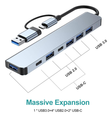 Adaptador Usb C Hub 7 En 1, Divisor Usb 3.0 2.0 Pd Para Macb