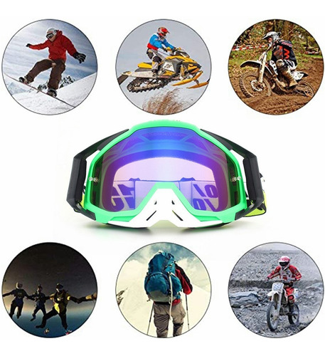 Gafas De Snowboard Motocross Esquí Moto Goggle Protección Uv Lente Azul Claro Armazón Verde