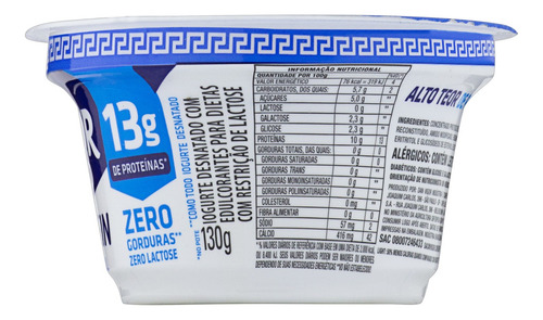 Iogurte Desnatado Grego Tradicional Zero Lactose Vigor Protein Pote 130g