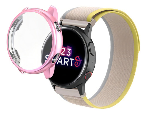 Pulseira Para Smartwatch 123smart Pulseira De Nylon + Case Bege Com Amarelo