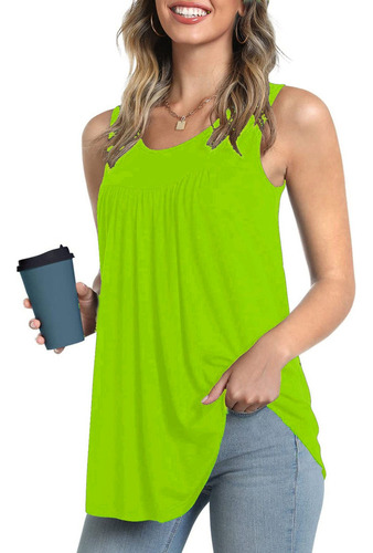 Camiseta Sin Mangas De Verano Para Mujer, Color Puro, Cuello