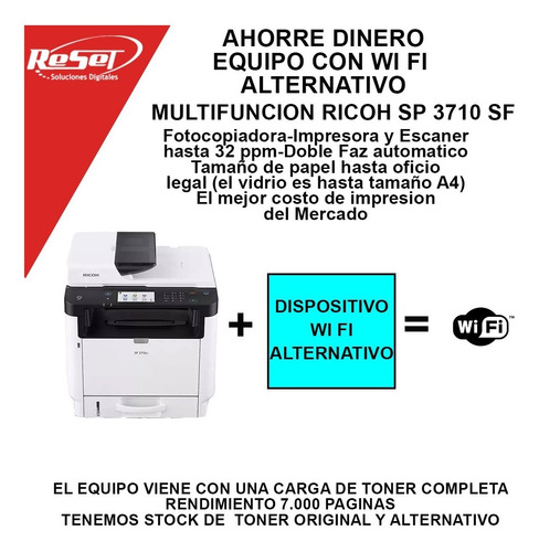 Impresora Multifuncion Ricoh Sp 3710 Sf+wi Fi Alter.+envio