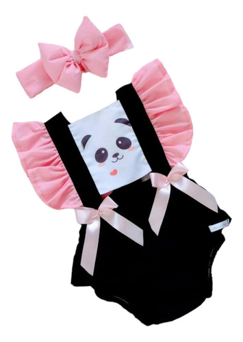 Jardineira Romper Bebe Boneca Metoo Panda Tematatico Tiara