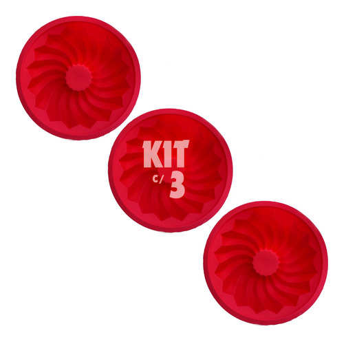 Kit 3 Formas Silicone Redonda Bolo Pudim Torta Antiaderente