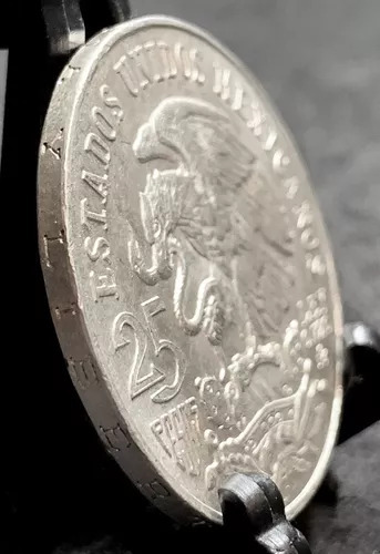 Moneda Plata De 1968 $25 Olimpiada Aro Bajo Lengua Curva 3